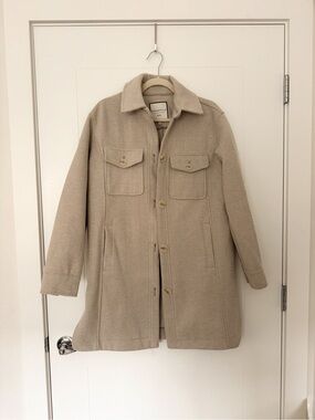 Beige Herringbone Trench Coat